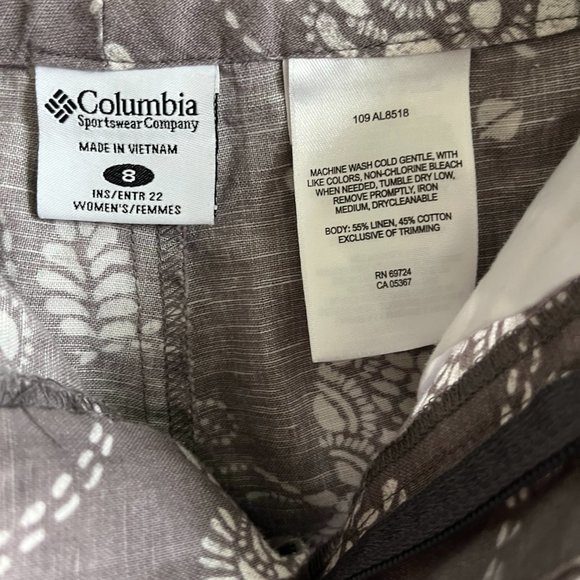 Columbia Women's Taupe Floral Print Cropped Linen Pants Size 8 Style AL8518 - Picture 7 of 10